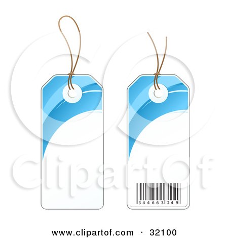 Clipart Illustration of Two Sides Of A Blue And White Sales Price Tag With A Barcode by beboy