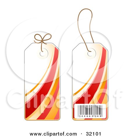 Clipart Illustration of Two Sides Of A Red, Orange And White Sales Price Tag With A Barcode by beboy