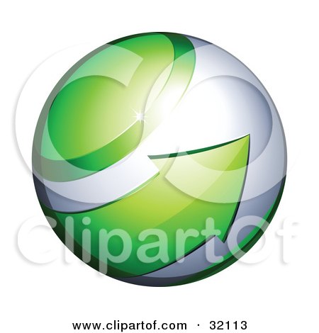 Clipart Illustration of a Pre-Made Logo Of A Green Arrow Circling An Orb Globe by beboy