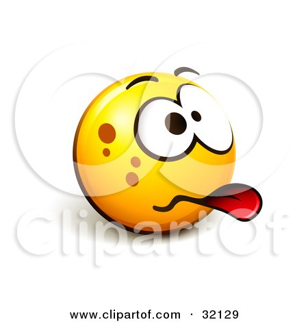 Clipart Illustration of an Expressive Yellow Smiley Face Emoticon Sticking Its Tongue Out, Acting Sick Or Disgusted by beboy