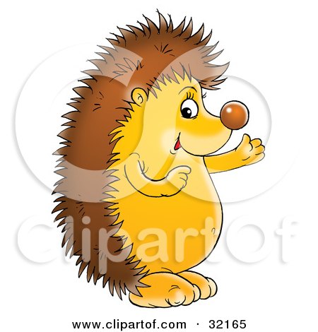 Clipart Illustration of a Friendly Hedgehog Talking And Gesturing With His Hands by Alex Bannykh