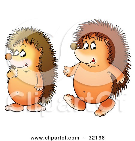 Clipart Illustration of Two Friendly Hedgehogs Walking Together by Alex Bannykh