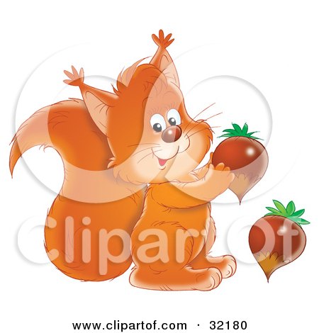 Clipart Illustration of a Friendly Squirrel Smiling At The Viewer And Holding An Acorn by Alex Bannykh