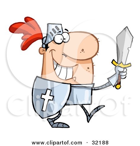 Clipart Illustration of a Proud Knight Walking Tall In His Armor, Holding A Sword And Shield by Hit Toon