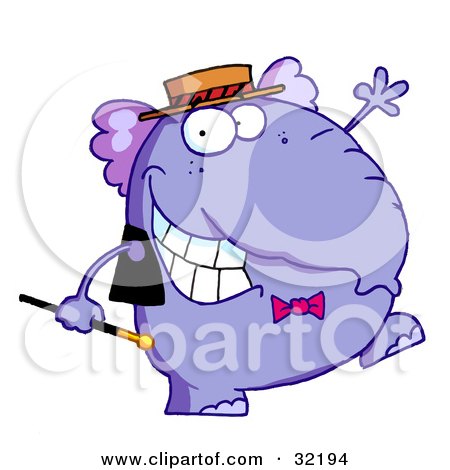 Clipart Illustration of a Happy Purple Elephant In Show Biz, Dancing A Jig While Entertaining by Hit Toon
