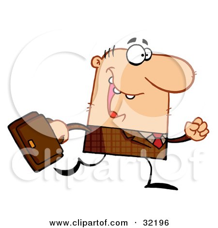 Clipart Illustration of a Jolly Caucasian Businessman Carrying A Briefcase On His Way To Work by Hit Toon
