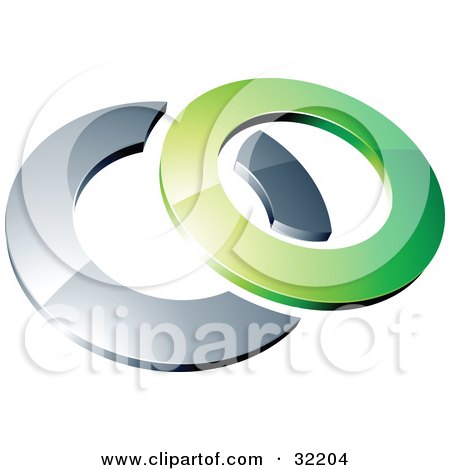 Clipart Illustration of a Pre-Made Logo Of A Green Shiny 3d Ring Over A Chrome Circle by beboy