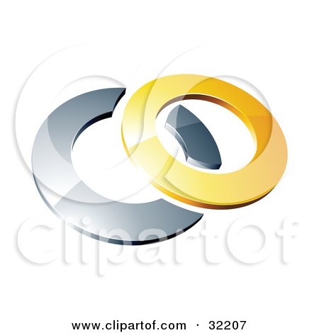 Clipart Illustration of a Reflective Yellow 3d Ring Resting On A Chrome Ring, On A White Background by beboy