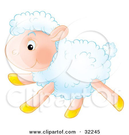 Clipart Illustration of an Energetic White Lamb Running by Alex Bannykh