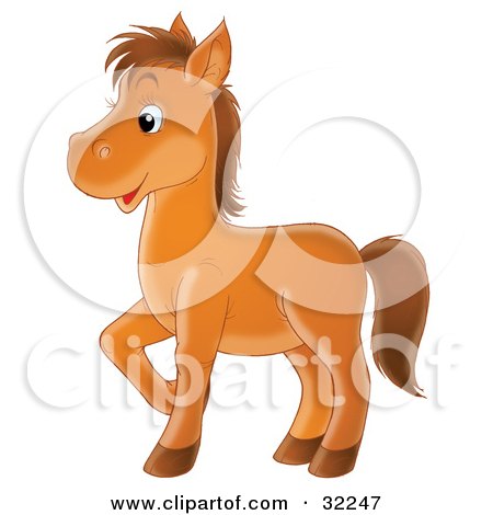 Clipart Illustration of a Happy Brown Pony Prancing To The Left by Alex Bannykh