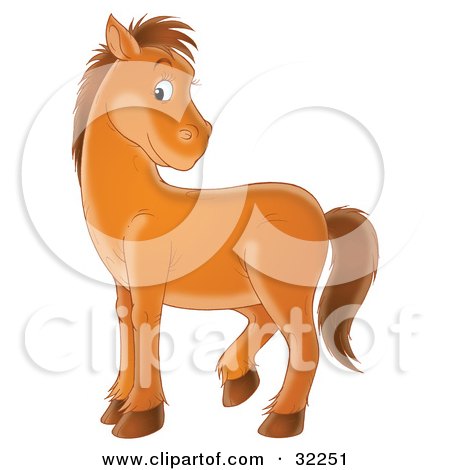 Clipart Illustration of a Bashful Brown Pony Turning Its Head Over Its Back And Glancing At The Viewer by Alex Bannykh