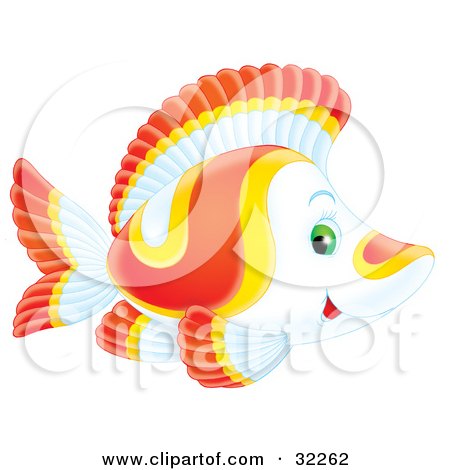 Clipart Illustration of a Cute Green Eyed Yellow And Red Fish Swimming By by Alex Bannykh