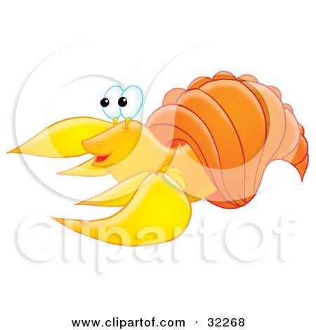 Clipart Illustration of a Cute Yellow Hermit Crab With An Orange Shell by Alex Bannykh