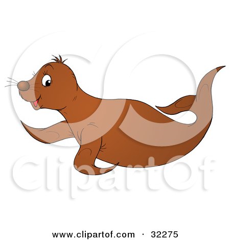 Clipart Illustration of a Cute Brown Seal Hopping Past by Alex Bannykh