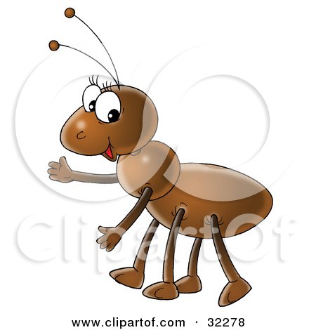 Clipart Illustration of a Friendly Brown Ant Gesturing To The Left by Alex Bannykh