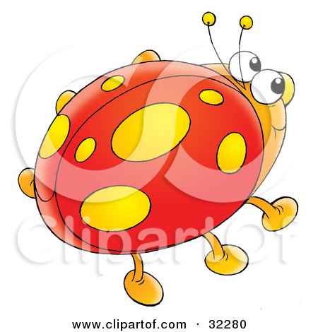 Clipart Illustration of a Yellow Spotted Ladybug With Orange Legs by Alex Bannykh