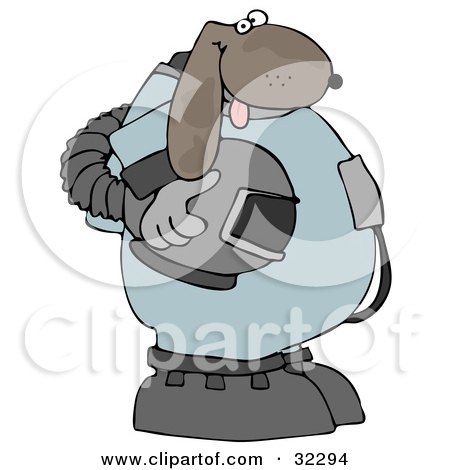 Clipart Illustration of an Astronaut Dog In A Space Suit, Holding His Helmet At His Side by djart