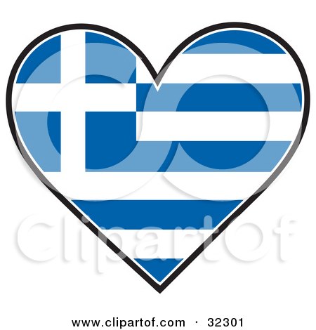 Clipart Illustration of a Blue And White Greek Flag In The Shape Of A Heart by Maria Bell