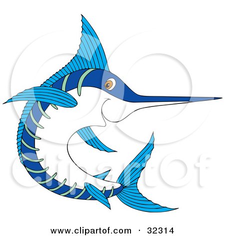 Clipart Illustration of a Blue And White Swordfish Swimming by Alex Bannykh