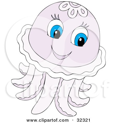 Clipart Illustration of a Cute Pale Purple Jellyfish With Blue Eyes by Alex Bannykh