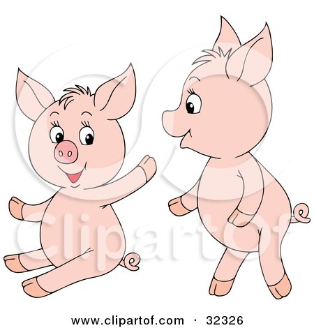 Clipart Illustration of Two Friendly Young Pink Pigs Playing by Alex Bannykh