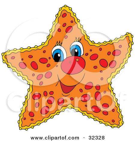 Clipart Illustration of a Friendly Blue Eyed Orange Starfish With Red Spots by Alex Bannykh