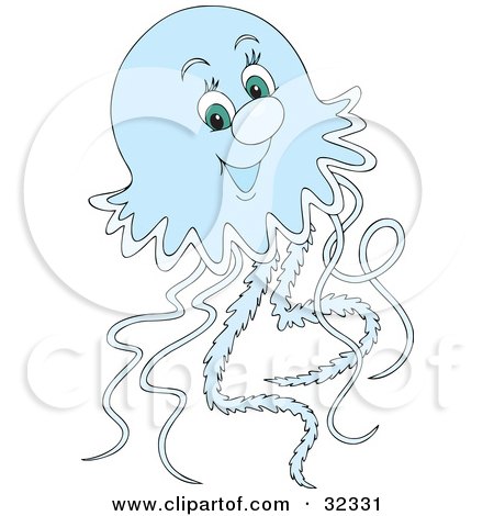 Clipart Illustration of a Friendly Pale Blue Jellyfish With Green Eyes by Alex Bannykh
