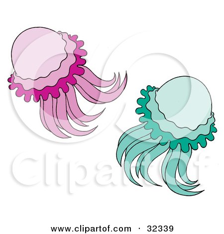 Clipart Illustration of Two Green And Purple Jellyfish Swimming by Alex Bannykh