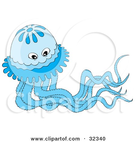 Clipart Illustration of a Blue Jellyfish With Long Tentacles by Alex Bannykh