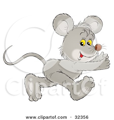 Clipart Illustration of a Running Gray Mouse, Glancing At The Viewer While Running To The Right by Alex Bannykh