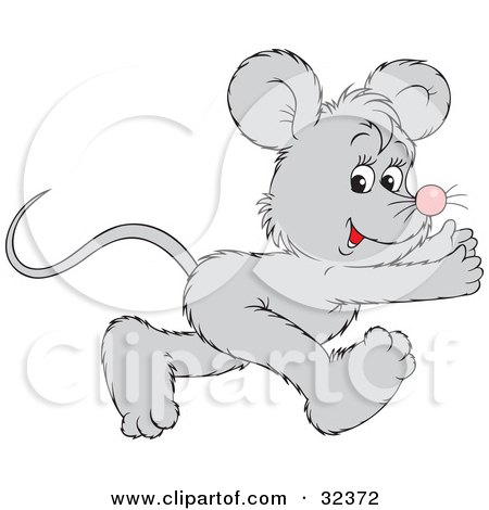 Clipart Illustration of a Cute Gray Mouse Running To The Right by Alex Bannykh