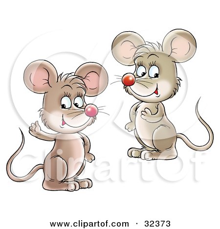 Clipart Illustration of Two Friendly, Cute Mice Looking At The Viewer, One Waving by Alex Bannykh