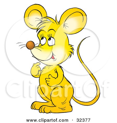 Clipart Illustration of a Cute Yellow Mouse Thinking And Facing To The Left by Alex Bannykh