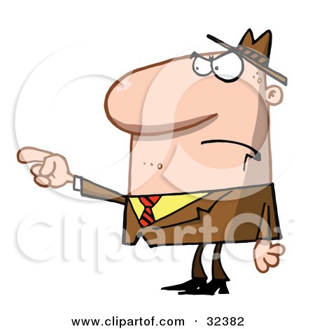Clipart Illustration of a Mad Caucasian Man Pointing His Finger While Accusing Someone by Hit Toon