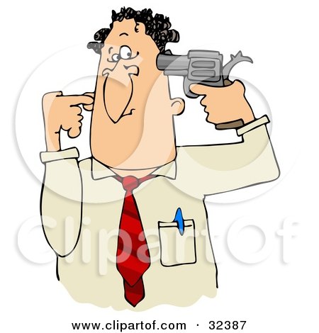 Clipart Illustration of a Frustrated Or Depressed Businessman Holding A Gun To His Head by djart