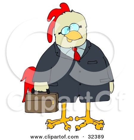 Clipart Illustration of a Chicken Businessman In A Jacket, Carrying A Briefcase by djart