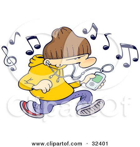 Clipart Illustration of a Caucasian Man Wearing A Beanie Hat And Listening To Mp3 Tunes by gnurf