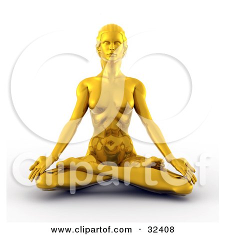 Clipart Illustration of a Gold 3d Woman Meditating And Seated In The Lotus Pose by Tonis Pan