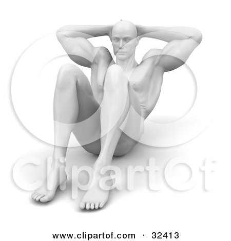 Clipart Illustration of a Strong Man Facing The Viewer, Doing Sit Ups Or Crunches by Tonis Pan