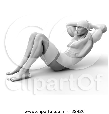 Clipart Illustration of a Muscular Man Doing Sit Ups Or Crunches by Tonis Pan