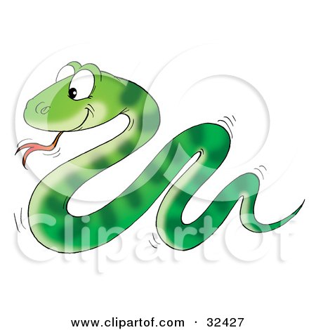 Clipart Illustration of a Cute Green Snake With Stripe Patterns, Slithering Along by Alex Bannykh