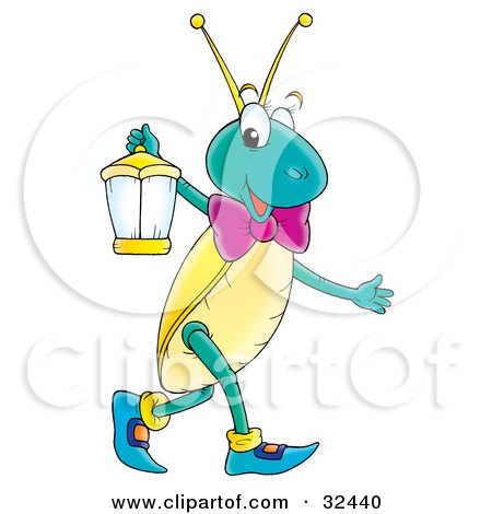 Clipart Illustration of a Happy Cricket Carrying A Lantern by Alex Bannykh