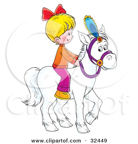 Clipart Illustration of a Little Blond Girl Riding A White Horse by Alex Bannykh