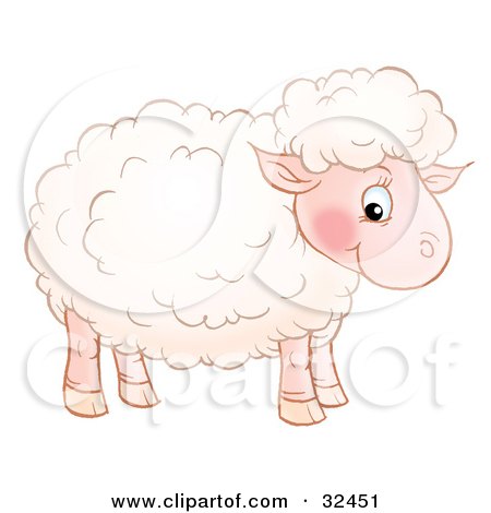 Clipart Illustration of a Cute Pink Sheep With Fluffy Wool, Standing In Profile And Glancing At The Viewer by Alex Bannykh