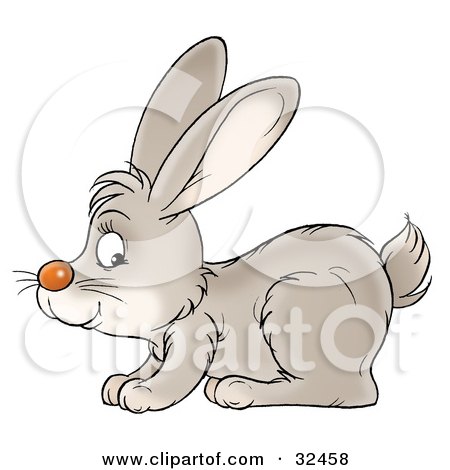 Clipart Illustration of a Hopping Gray Bunny Rabbit In Profile, Facing Left by Alex Bannykh