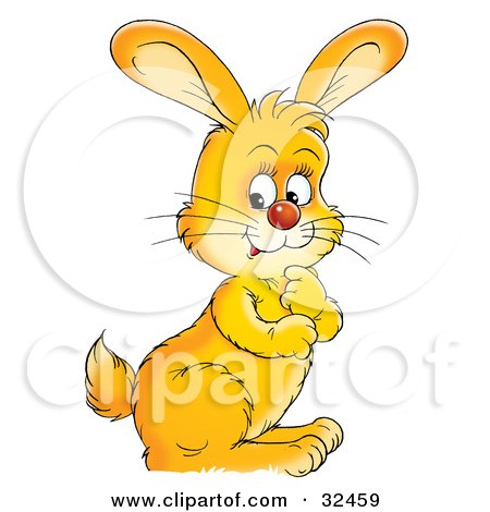 Clipart Illustration of a Curious Orange Rabbit Looking Back Over His Shoulder by Alex Bannykh