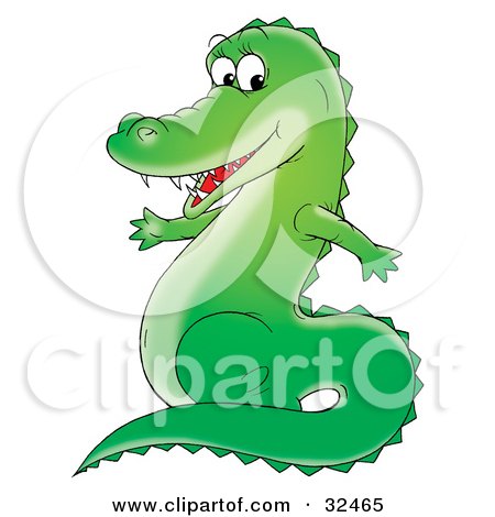 Clipart Illustration of a Sharp Toothed Green Gator Smiling At The Viewer And Sitting Up On Its Hind Legs by Alex Bannykh