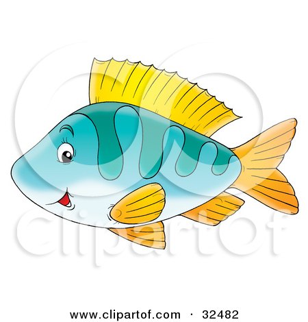 Clipart Illustration of a Blue Striped Fish With Yellow Fins, Smiling While Swimming Past by Alex Bannykh