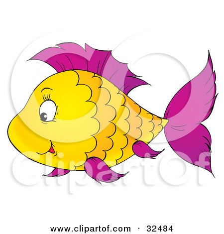Clipart Illustration of a Scalloped Patterned Yellow Fish With Purple Fins by Alex Bannykh