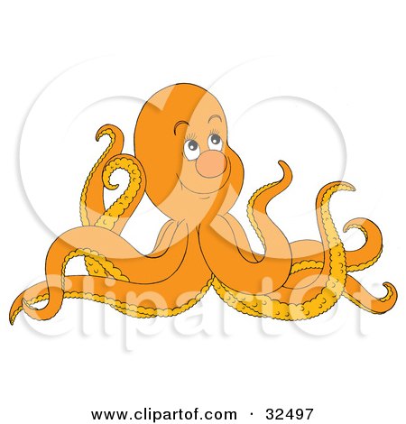 Clipart Illustration of a Happy Orange Octopus Gazing Upwards by Alex Bannykh